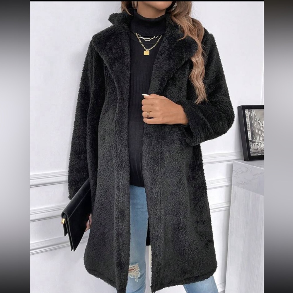 Maternity Black Loose Fit open Front Jacket Coat - Picture 4 of 6